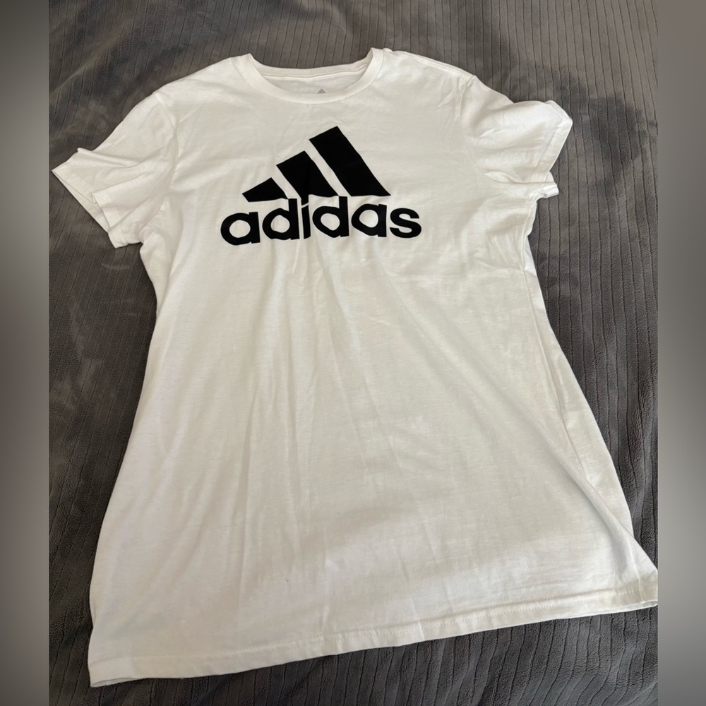 Adidas White Classic T-Shirt with Black Logo | Women's Size: Large